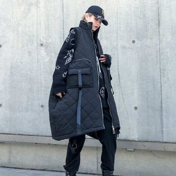 women winter loose pocket splice sleeveless jacket long cotton padded vest coat female streetwear plus size cargo waistcoat, Black;white
women winter loose pocket splice sleeveless jacket long cotton padded vest coat female streetwear plus size cargo waistcoat, Black;white