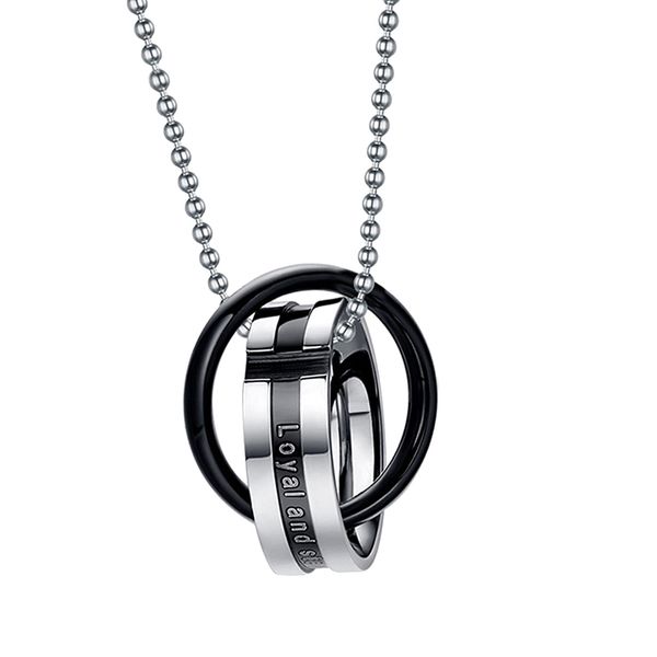 316l stainless steel his and hers double ring pendant necklace chain jewelry, Silver