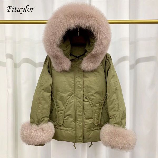 fitaylor large natural fur collar duck down parkas winter jacket women short hooded down coat female loose snow outwear, Black
fitaylor large natural fur collar duck down parkas winter jacket women short hooded down coat female loose snow outwear, Black