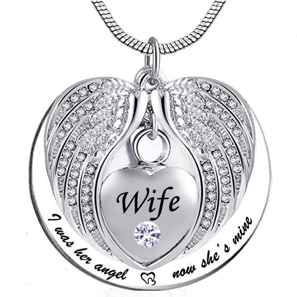 angel wing memorial keepsake ashes urn pendant birthstone crystal necklace, i used to be his angle, now he's mine -for wife, Silver
angel wing memorial keepsake ashes urn pendant birthstone crystal necklace, i used to be his angle, now he's mine -for wife, Silver