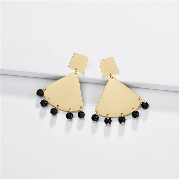 trendy gold color metal fan shape drop earrings for women natural stone beads bohemian statement earrings jewelry, Silver
trendy gold color metal fan shape drop earrings for women natural stone beads bohemian statement earrings jewelry, Silver