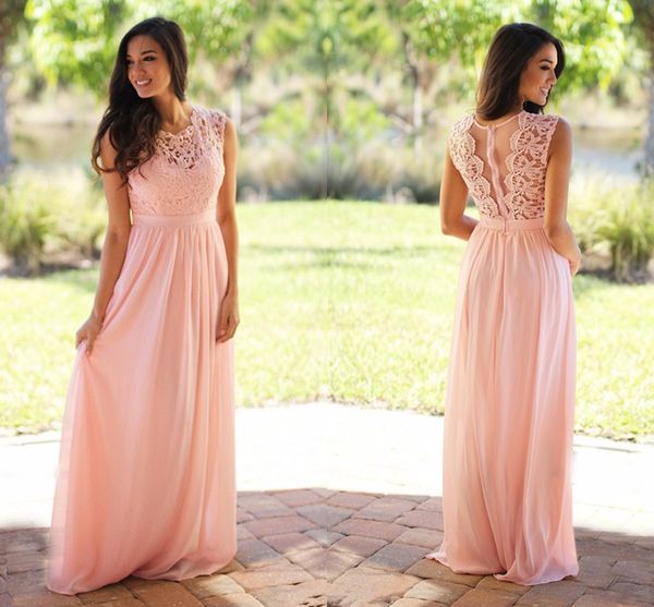 vintage blush pink lace chiffon bridesmaid dresses sheer neck lace zipper back floor length maid of honor wedding guest dresses, White;pink
vintage blush pink lace chiffon bridesmaid dresses sheer neck lace zipper back floor length maid of honor wedding guest dresses, White;pink