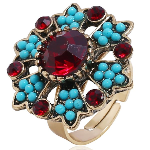 explosive accessories retro ruby open ring, Golden;silver