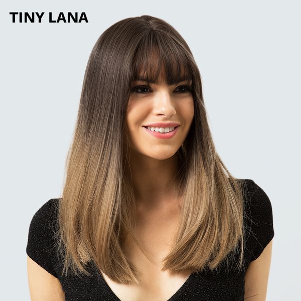 

tiny lana18"long straight synthetic hair wigs women with bang ombre color african american women bobo hairstyle lolita cosplay