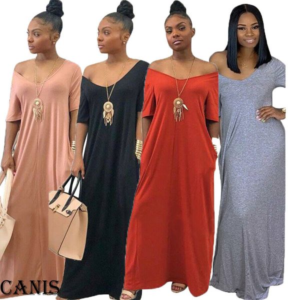 women summer casual off the shoulder short sleeve v-neck t-shirt dresses ladies split evening party long maxi dress, Black;gray
women summer casual off the shoulder short sleeve v-neck t-shirt dresses ladies split evening party long maxi dress, Black;gray