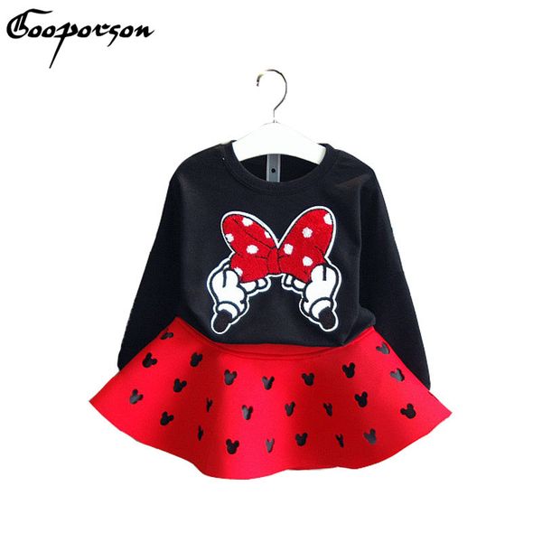 girls spring clothing suit new brand red and black kid cartoon mouse cotton children sshirt with mini tutu skirt hollow out, White 
girls spring clothing suit new brand red and black kid cartoon mouse cotton children sshirt with mini tutu skirt hollow out, White