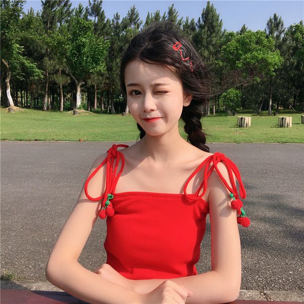 red sweet casual fashion brand women's clothing korean style summer new tanks camis spaghetti strap aesthetic, White
red sweet casual fashion brand women's clothing korean style summer new tanks camis spaghetti strap aesthetic, White