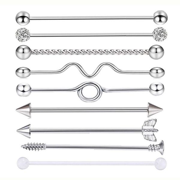 1 piece 14g 1.6mm 38mm long straight industrial barbell stainless steel arrow rings tragus ear piercing body jewelry, Slivery;golden 
1 piece 14g 1.6mm 38mm long straight industrial barbell stainless steel arrow rings tragus ear piercing body jewelry, Slivery;golden