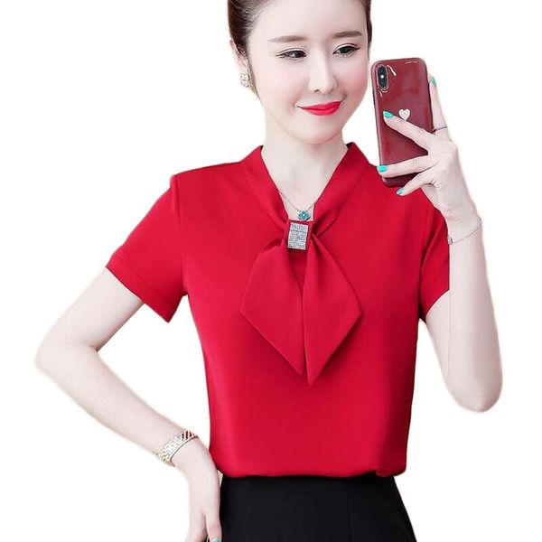 women's blouses & shirts summer short sleeve women fashion bow tie office chiffon blouse korean plus size blusas mujer, White
women's blouses & shirts summer short sleeve women fashion bow tie office chiffon blouse korean plus size blusas mujer, White