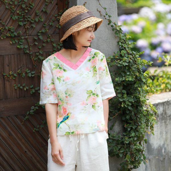 s963 summer travel artistic ramie printed jacket artistic t-shirt women's and jacket cotton cotton linen linen t-shirt, White
s963 summer travel artistic ramie printed jacket artistic t-shirt women's and jacket cotton cotton linen linen t-shirt, White