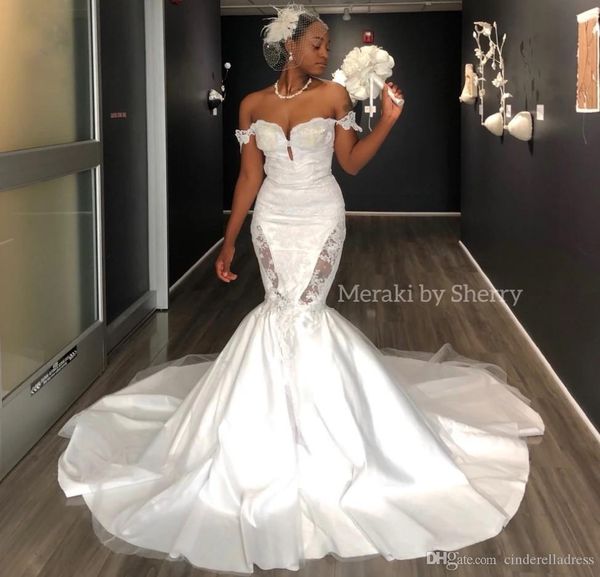 2020 new arrival arabic african off shoulder mermaid wedding dresses robes de soirée cutaway side wedding gowns long train, White
2020 new arrival arabic african off shoulder mermaid wedding dresses robes de soirée cutaway side wedding gowns long train, White