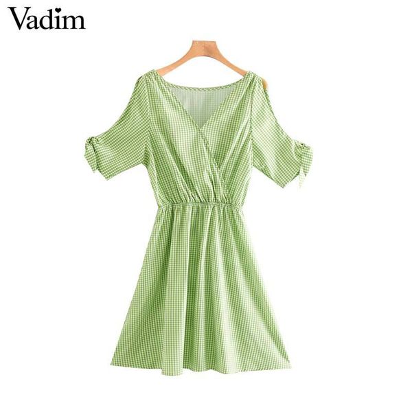 vadim women sweet plaid print v neck mini dress bow tie short sleeve elastic waist summer chic a line dresses vestidos qc045, Black;pink
vadim women sweet plaid print v neck mini dress bow tie short sleeve elastic waist summer chic a line dresses vestidos qc045, Black;pink