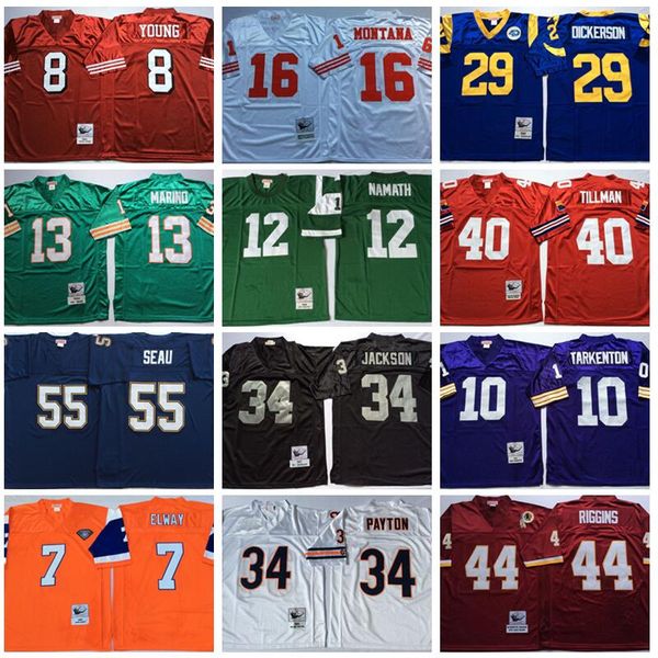 

ncaa steve young jersey eric dickerson john riggins joe namath dan marino bo jackson fran tarkenton walter payton john elway junior seau, Black