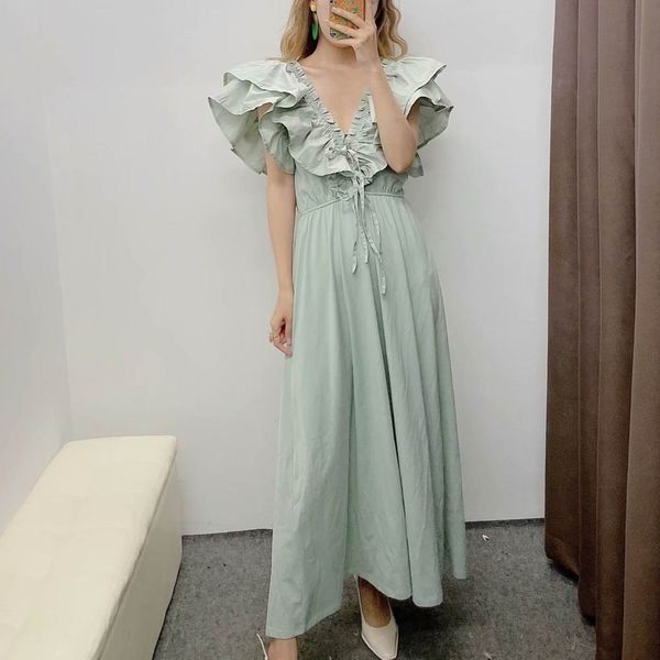 women summer dress 2020 new clothing v-neck backless ruffles modern lady long dresses, Black;gray
women summer dress 2020 new clothing v-neck backless ruffles modern lady long dresses, Black;gray