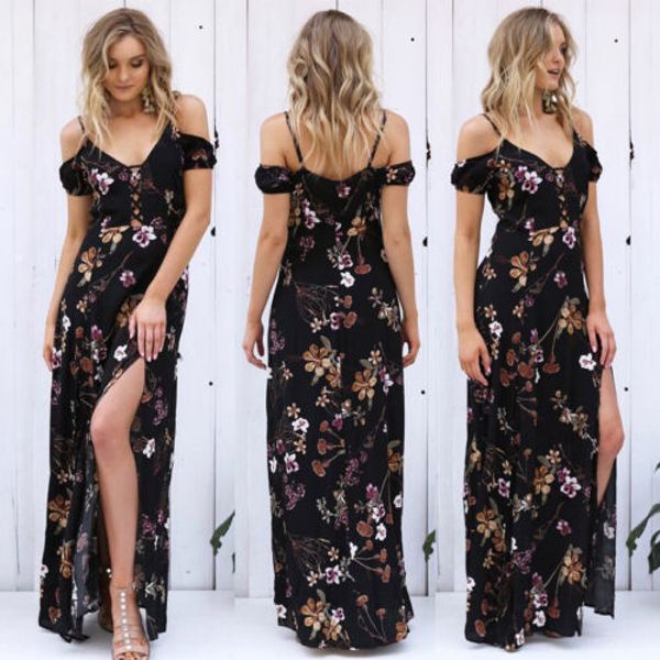 new fashion floral dress women off shoulder boho floral long maxi dress ladies party evening beach maxi sundress, Black;gray
new fashion floral dress women off shoulder boho floral long maxi dress ladies party evening beach maxi sundress, Black;gray