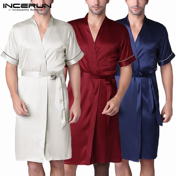 incerun summer fashion men robes lounge sleepwear short sleeve v neck pajamas solid color breathable kimono men bathrobe s-5xl, Black;brown
incerun summer fashion men robes lounge sleepwear short sleeve v neck pajamas solid color breathable kimono men bathrobe s-5xl, Black;brown