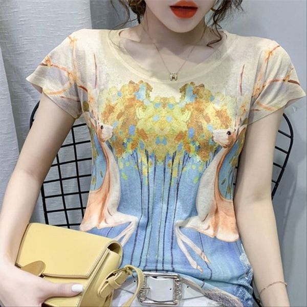 cartoon series digital t-shirt digital printing half sleeve t-shirt student cartoon girl heart deer pattern summer thin, White
cartoon series digital t-shirt digital printing half sleeve t-shirt student cartoon girl heart deer pattern summer thin, White