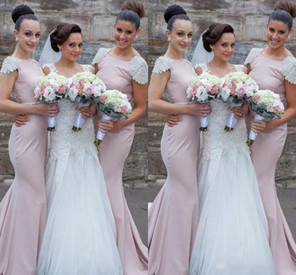 2019 new pearl pink long bridesmaids dresses mermaid bateau beaded capped sleeves belt sweep train custom made prom evening gowns, White;pink
2019 new pearl pink long bridesmaids dresses mermaid bateau beaded capped sleeves belt sweep train custom made prom evening gowns, White;pink