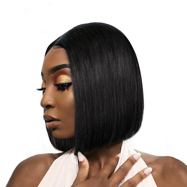 short lace front human hair wigs for black women brazilian straight remy 4x4 lace closure bob lace wig pre plucked baby hair