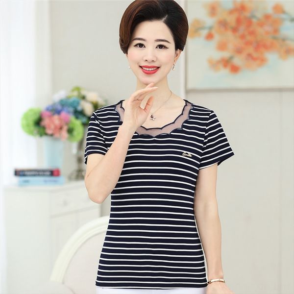 middle-aged middle-aged women's striped short-sleeved t-shirt 40-50 mother's wear cotton women's base shirt, White
middle-aged middle-aged women's striped short-sleeved t-shirt 40-50 mother's wear cotton women's base shirt, White