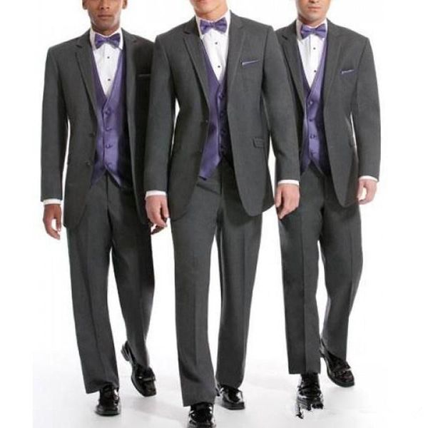three piece gray wedding groomsmen tuxedos 2018 purple vest notched lapel classic fit business men suits (jacket + pants + vest), Black;gray
three piece gray wedding groomsmen tuxedos 2018 purple vest notched lapel classic fit business men suits (jacket + pants + vest), Black;gray