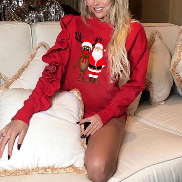 women xmas sweatshirt christmas deer cartoon print long sleeve frill ruffles sweatshirt pullover hoodie new year gift, Black
women xmas sweatshirt christmas deer cartoon print long sleeve frill ruffles sweatshirt pullover hoodie new year gift, Black