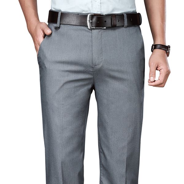 spring summer new men bamboo fiber 2020 thin casual pants business straight permanent-press fabric stretch trousers male brand, Black