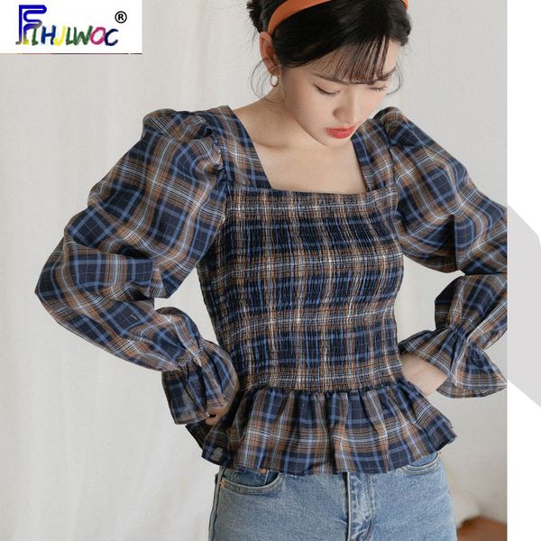 2020 short cute design women flare sleeve slim fitted criss cross red plaid shirts korean japanese peplum blouse, White
2020 short cute design women flare sleeve slim fitted criss cross red plaid shirts korean japanese peplum blouse, White