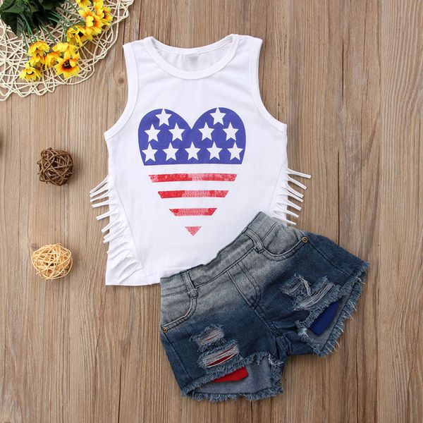 star striped tassel vest t-shirt +denim shorts ripped jean 2pcs children clothes fashion new toddler clothing set, White
star striped tassel vest t-shirt +denim shorts ripped jean 2pcs children clothes fashion new toddler clothing set, White