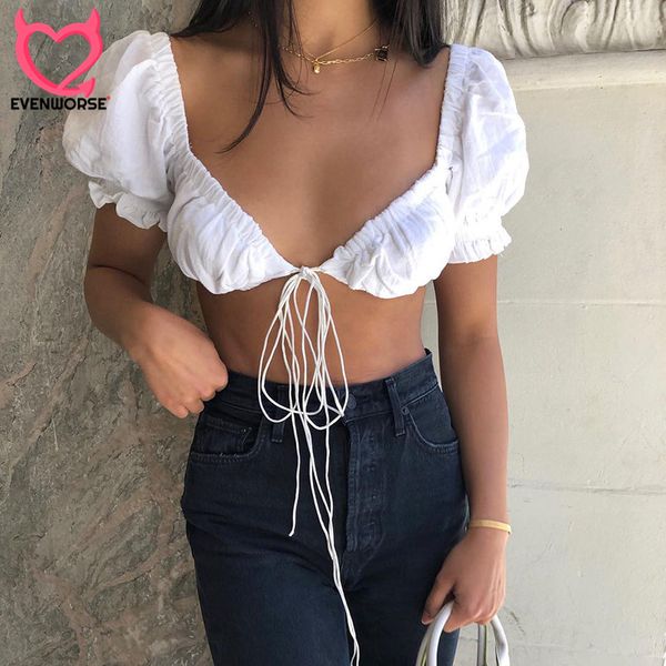 evenworse 2019 women white crop short sleeve lace up tees elastic tank shirt club solid
evenworse 2019 women white crop short sleeve lace up tees elastic tank shirt club solid