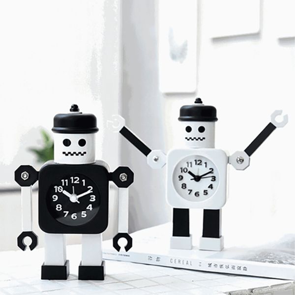 robot alarm clock digital clock student children's gifts deskdecoration metal mute