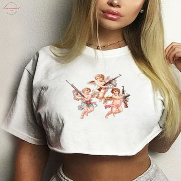 fashion angel cupid print crop 2019 summer women short sleeve o neck loose t shirts tees female streetwear, White
fashion angel cupid print crop 2019 summer women short sleeve o neck loose t shirts tees female streetwear, White