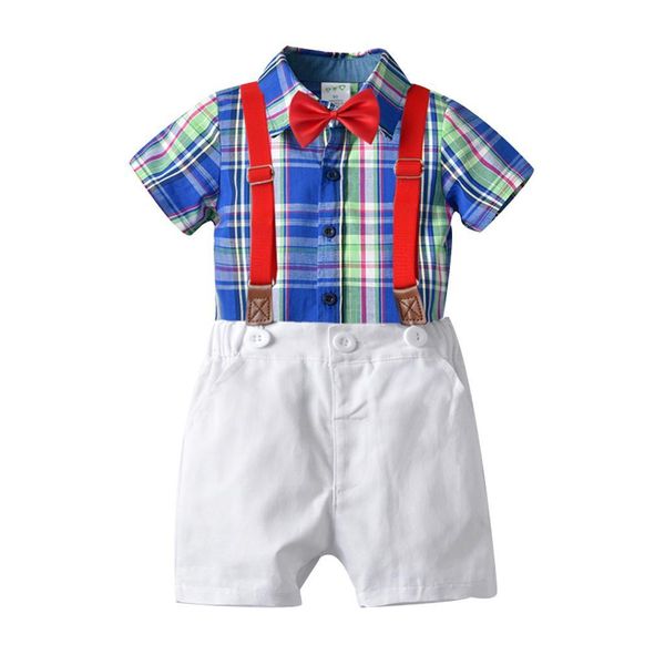 2pc summer cotton and linen toddler infant baby boy gentleman blue plaid t-shirt shorts bow outfits set 5.25, White
2pc summer cotton and linen toddler infant baby boy gentleman blue plaid t-shirt shorts bow outfits set 5.25, White