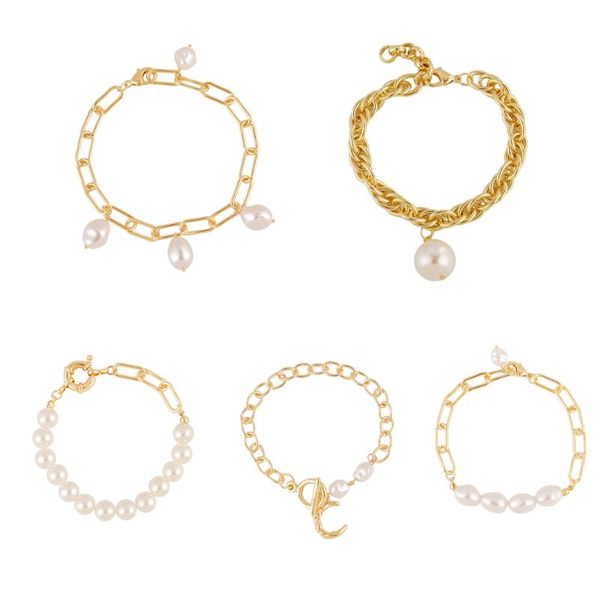 baroque 5 design handmade simulated pearl bracelet for women new fashion gold color chain bracelet boho jewelry, Golden;silver 
baroque 5 design handmade simulated pearl bracelet for women new fashion gold color chain bracelet boho jewelry, Golden;silver