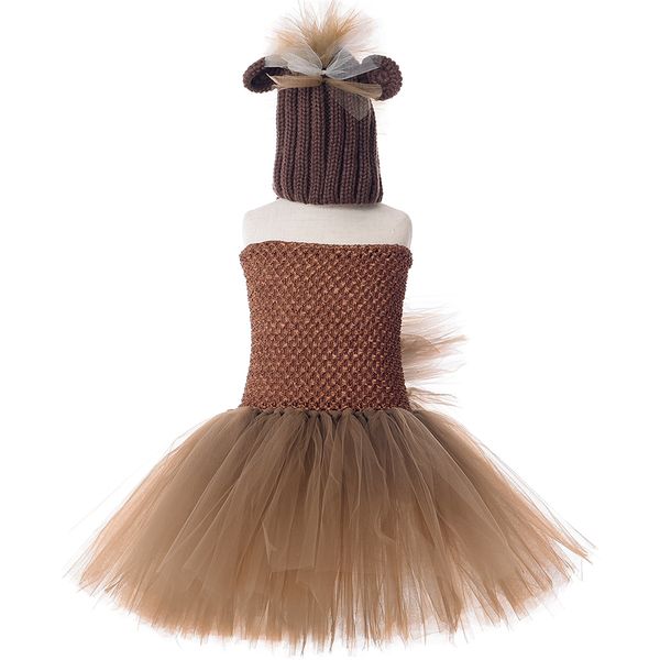 

Brown Mane Horse Tutu Dress with Hat Cute Animal Pony Halloween Costume Kids Girls Birthday Party Dress Children Clothing