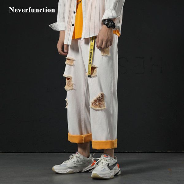 men new fashion white destroyed ripped vintage straight beggar jeans streetwear hip hop loose solid color male denim pants, Blue
men new fashion white destroyed ripped vintage straight beggar jeans streetwear hip hop loose solid color male denim pants, Blue