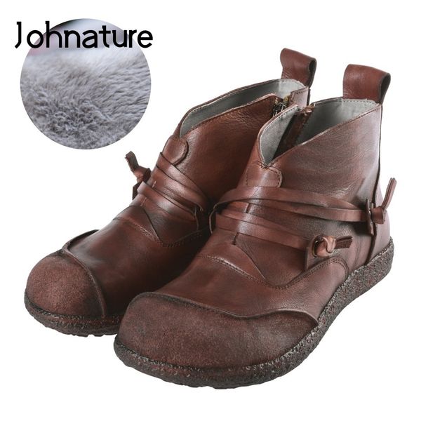 johnature 2019 winter new genuine leather round toe casual ankle boots retro zipper flat with solid women shoes, Black
johnature 2019 winter new genuine leather round toe casual ankle boots retro zipper flat with solid women shoes, Black