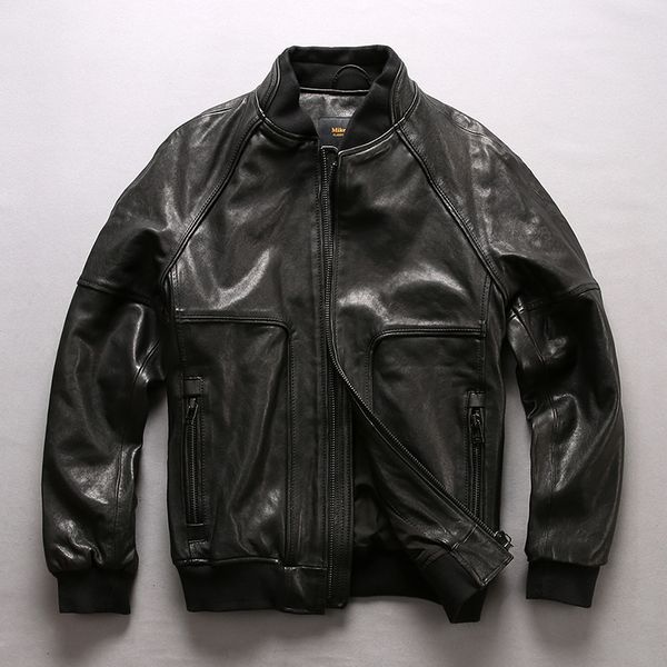2018 new men black genuine leather jacket vegetable tannin sheepskin black casual short threaded sleeve baseball jackets
2018 new men black genuine leather jacket vegetable tannin sheepskin black casual short threaded sleeve baseball jackets