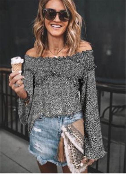 spring autumn womens designer blouses leopard printed slash neck long flare sleeve fashion female clothing, White
spring autumn womens designer blouses leopard printed slash neck long flare sleeve fashion female clothing, White