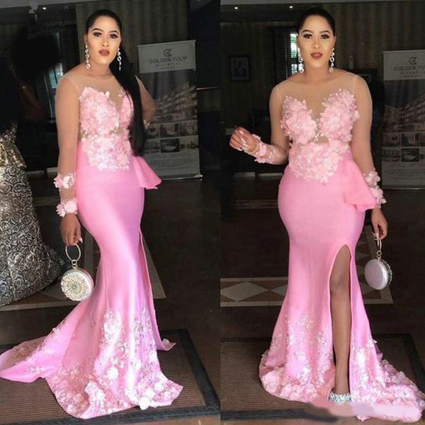 pink mermaid evening dresses sheer long sleeves 3d flowers side slit prom gowns 2020 newest, Black
pink mermaid evening dresses sheer long sleeves 3d flowers side slit prom gowns 2020 newest, Black