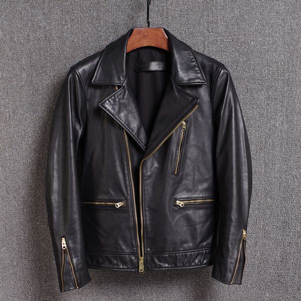 new men's vegetable tanned sheepskin motorcycle leather jacket japanese style lapel jacket slim short leather coat, Black
new men's vegetable tanned sheepskin motorcycle leather jacket japanese style lapel jacket slim short leather coat, Black