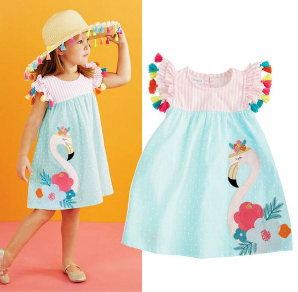 

PUDCOCO Hot Toddler Kids Girls Flamingo Summer Casual Party Dress Tassel Fly Sleeve Sundres Clothes 1-6T