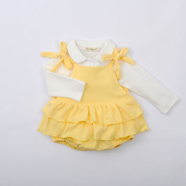 2020 new baby fashion spring outfits white color cotton tees and yellow bow ruffle rompers 2 pcs sets
2020 new baby fashion spring outfits white color cotton tees and yellow bow ruffle rompers 2 pcs sets