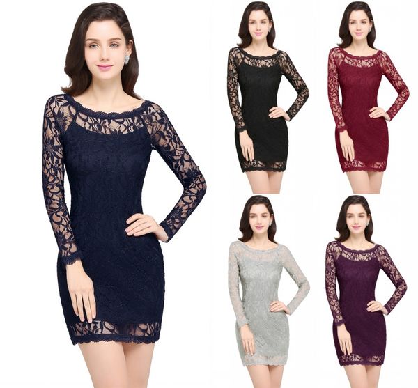 short lace vintage party dress sheath long sleeves prom evening formal gown mini womne casual club wear cps630, Black
short lace vintage party dress sheath long sleeves prom evening formal gown mini womne casual club wear cps630, Black