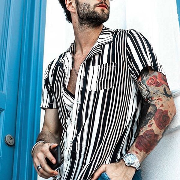 men's shirt camisa summer baggy beach hawaiian print short sleeve shirt casual button blouse streetwear camisa masculina, White;black
men's shirt camisa summer baggy beach hawaiian print short sleeve shirt casual button blouse streetwear camisa masculina, White;black