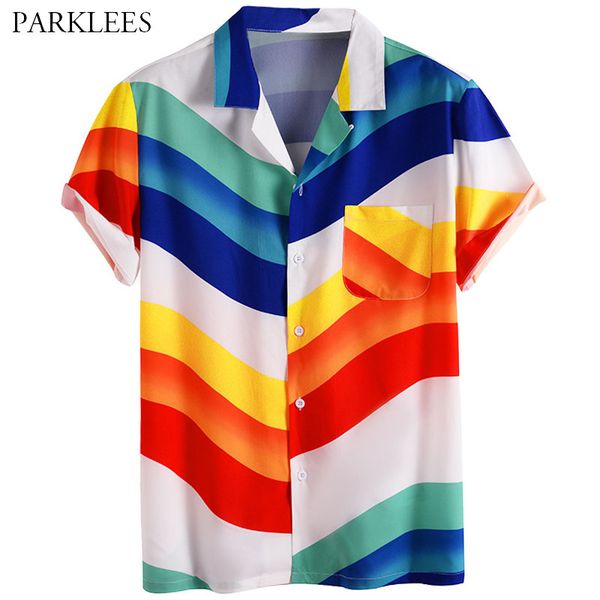 men's casual shirts colorful rainbow mens short sleeve shirt loose for men with front pocket striped patchwork chemise homme camisas, White;black
men's casual shirts colorful rainbow mens short sleeve shirt loose for men with front pocket striped patchwork chemise homme camisas, White;black