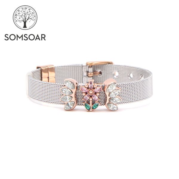 somsoar jewelry two-tone mesh bracelet set with rose gold crystal flower slide charm bracelet set as christmas gift, Golden;silver
somsoar jewelry two-tone mesh bracelet set with rose gold crystal flower slide charm bracelet set as christmas gift, Golden;silver