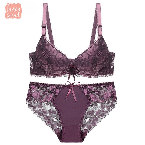 sexy кружева b c d cup женщины bra set hollow panty set solid 6 цвет push up bra brief set, Red;black