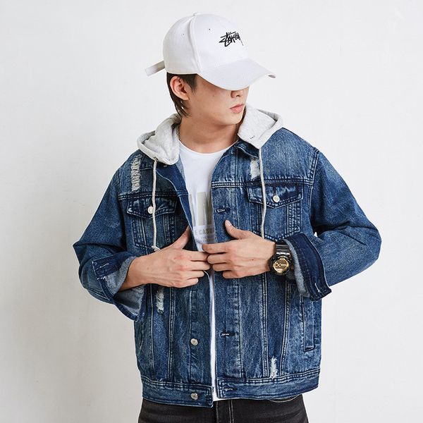 denim jacket male 2019 new blue hole patch with hat denim jacket spring and autumn men's long sleeve more size s-xxl, Black;brown
denim jacket male 2019 new blue hole patch with hat denim jacket spring and autumn men's long sleeve more size s-xxl, Black;brown