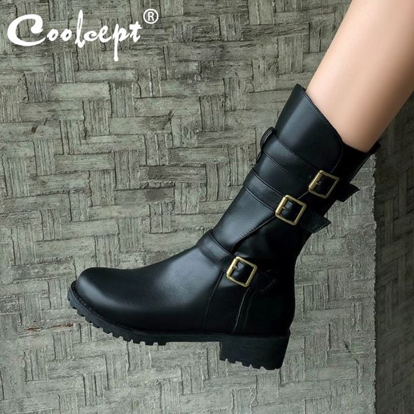 coolcept mid calf boots for woman solid color round toe zipper square heels shoes fashion buckle women footwear size 34-43, Black
coolcept mid calf boots for woman solid color round toe zipper square heels shoes fashion buckle women footwear size 34-43, Black